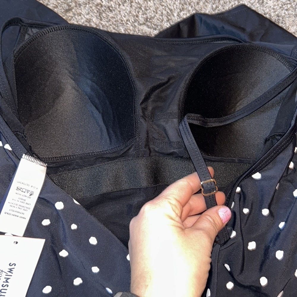 Swimsuits For All Black Polka Dot Ruffle One-Piece Swimdress - Picture 5 of 6